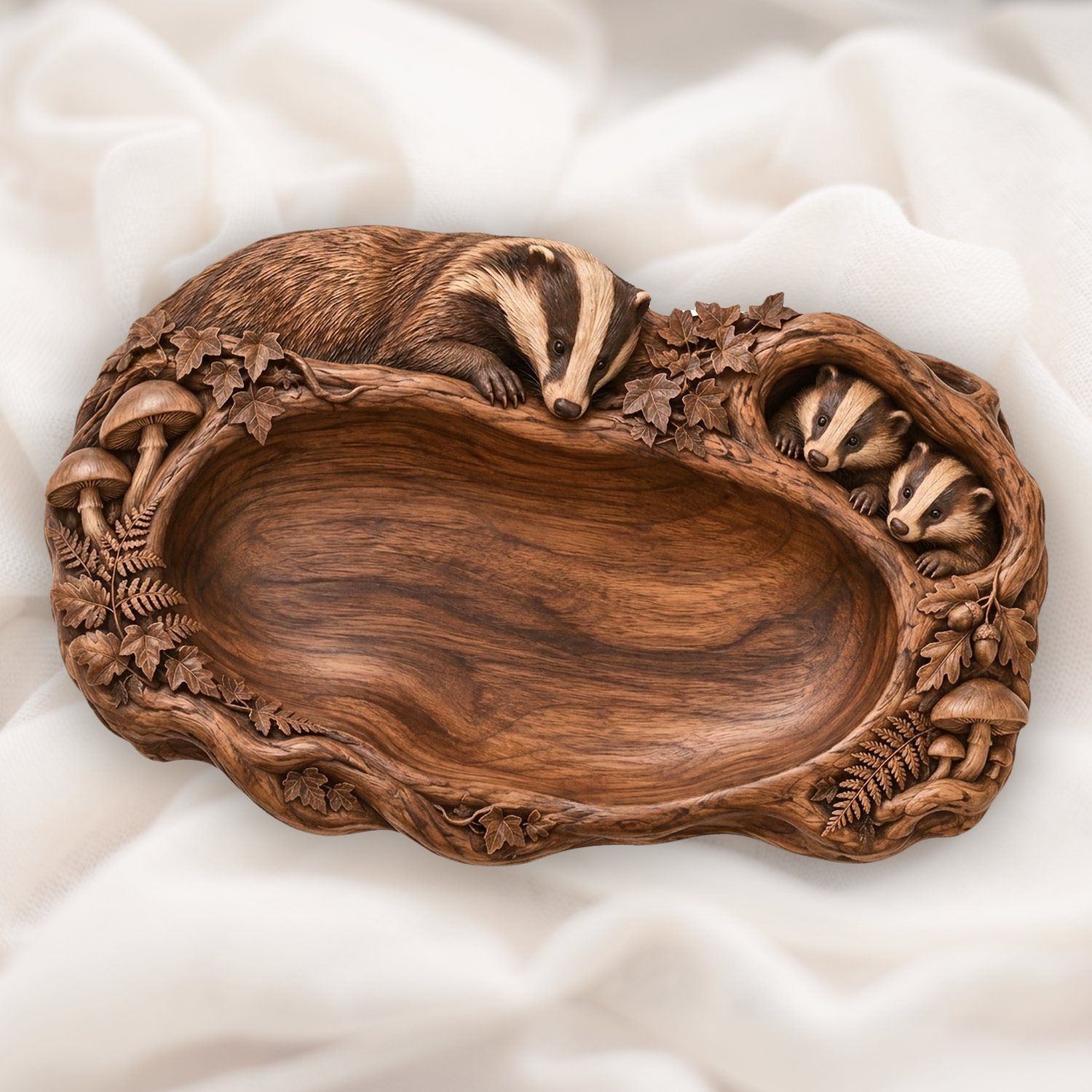 Woodland Badger Family Burrow Tray CNC Relief STL | Forest Wildlife Se