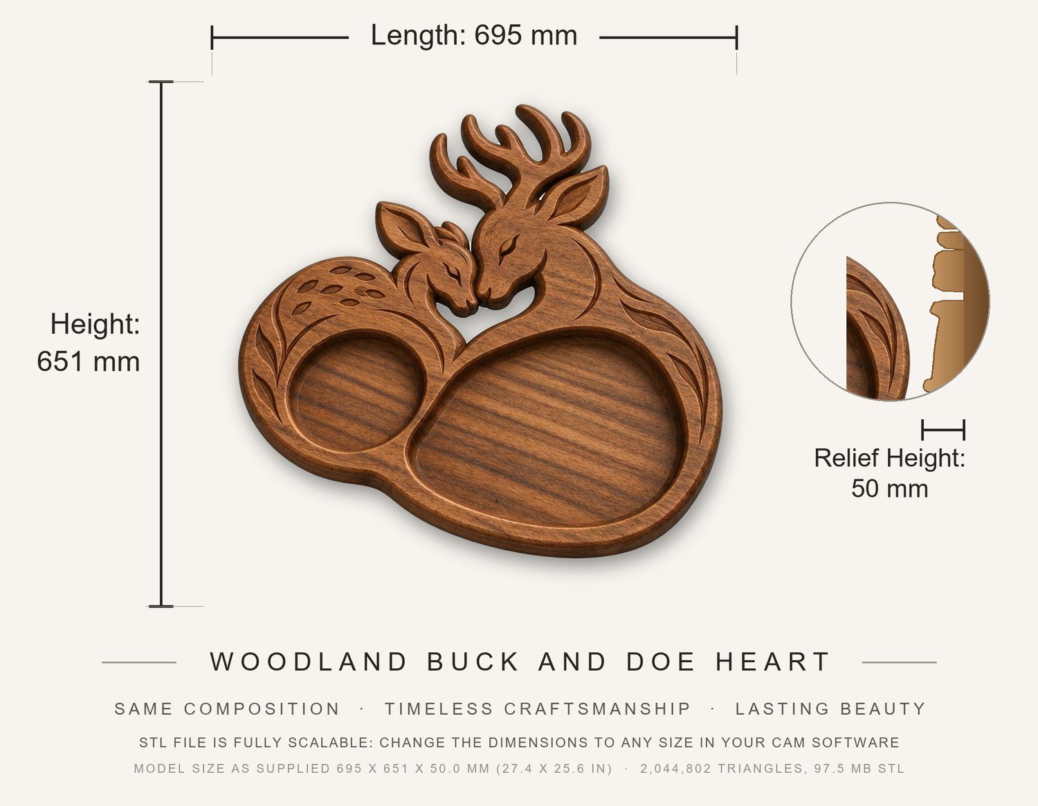 Woodland Buck and Doe Heart CNC Relief STL bas-relief STL — view 3