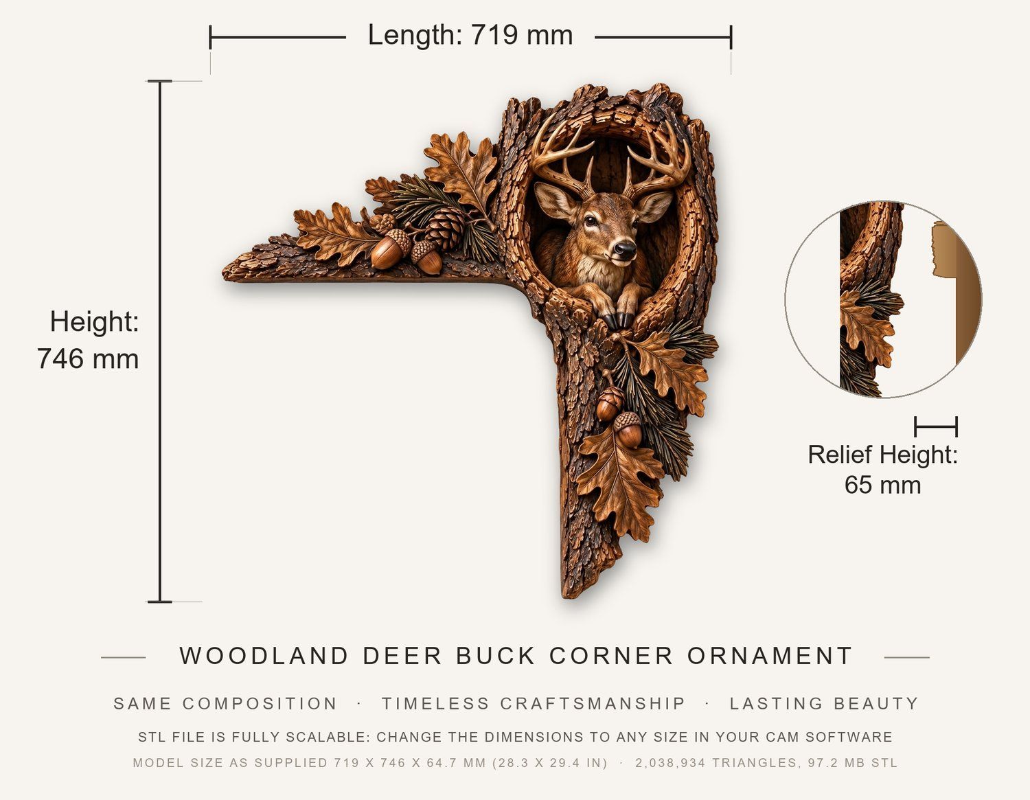 Woodland Deer Buck Corner Ornament CNC Relief STL bas-relief STL — view 3