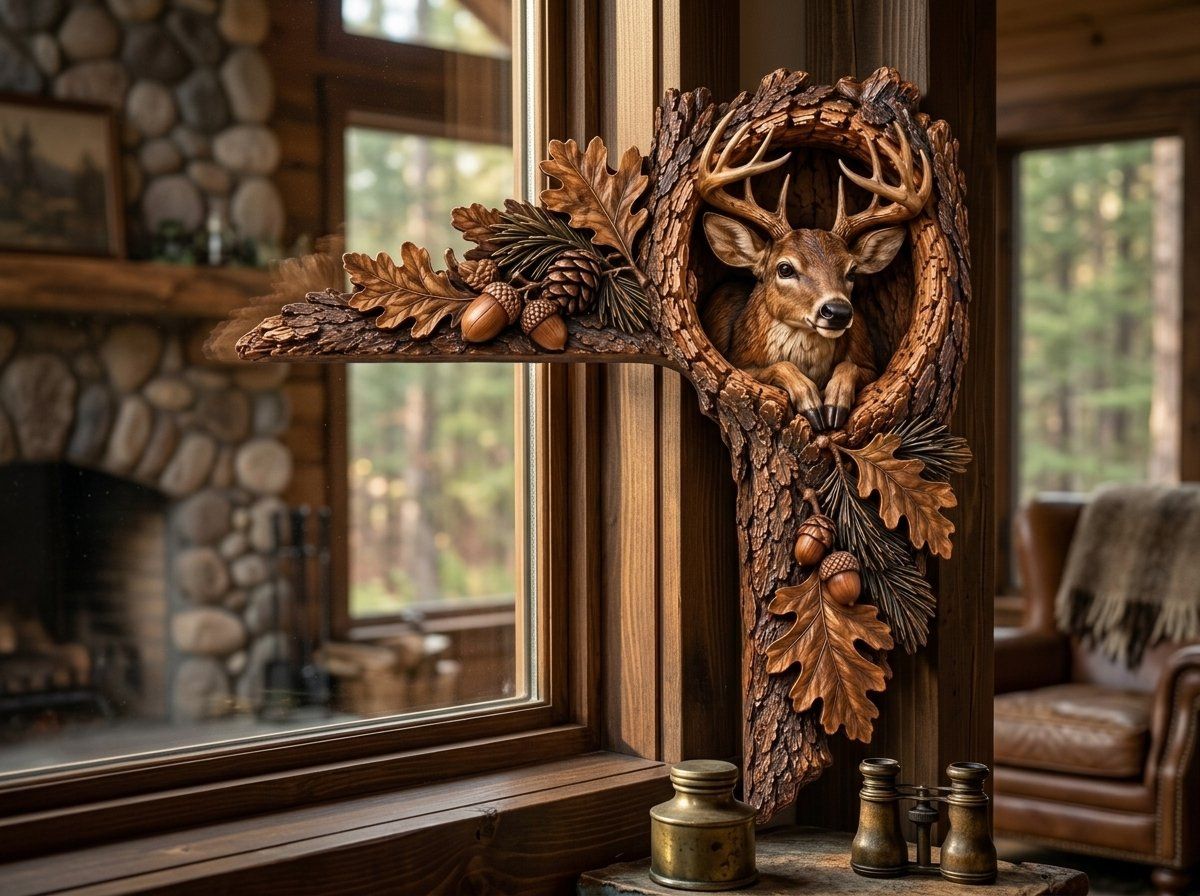 Woodland Deer Buck Corner Ornament CNC Relief STL bas-relief STL — view 14