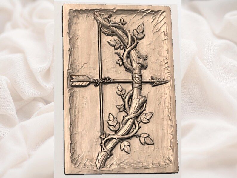 Deer Head Cross with Arrow and Vines Bas-Relief STL bas-relief STL — view 2