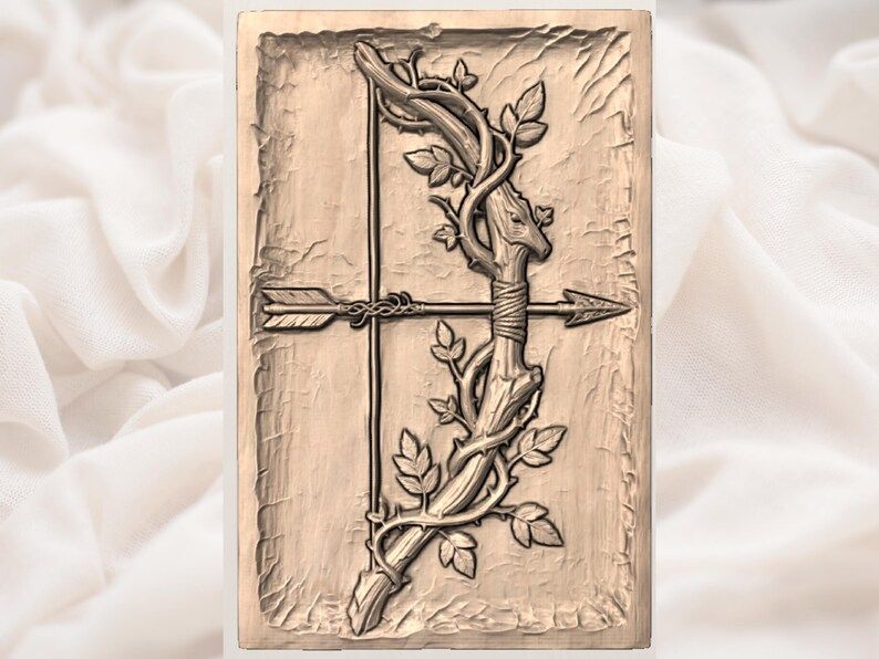 Deer Head Cross with Arrow and Vines Bas-Relief STL bas-relief STL — view 3
