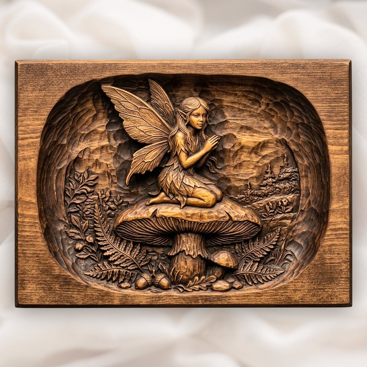 Woodland Fairy Kneeling on Mushroom CNC Relief STL bas-relief STL design