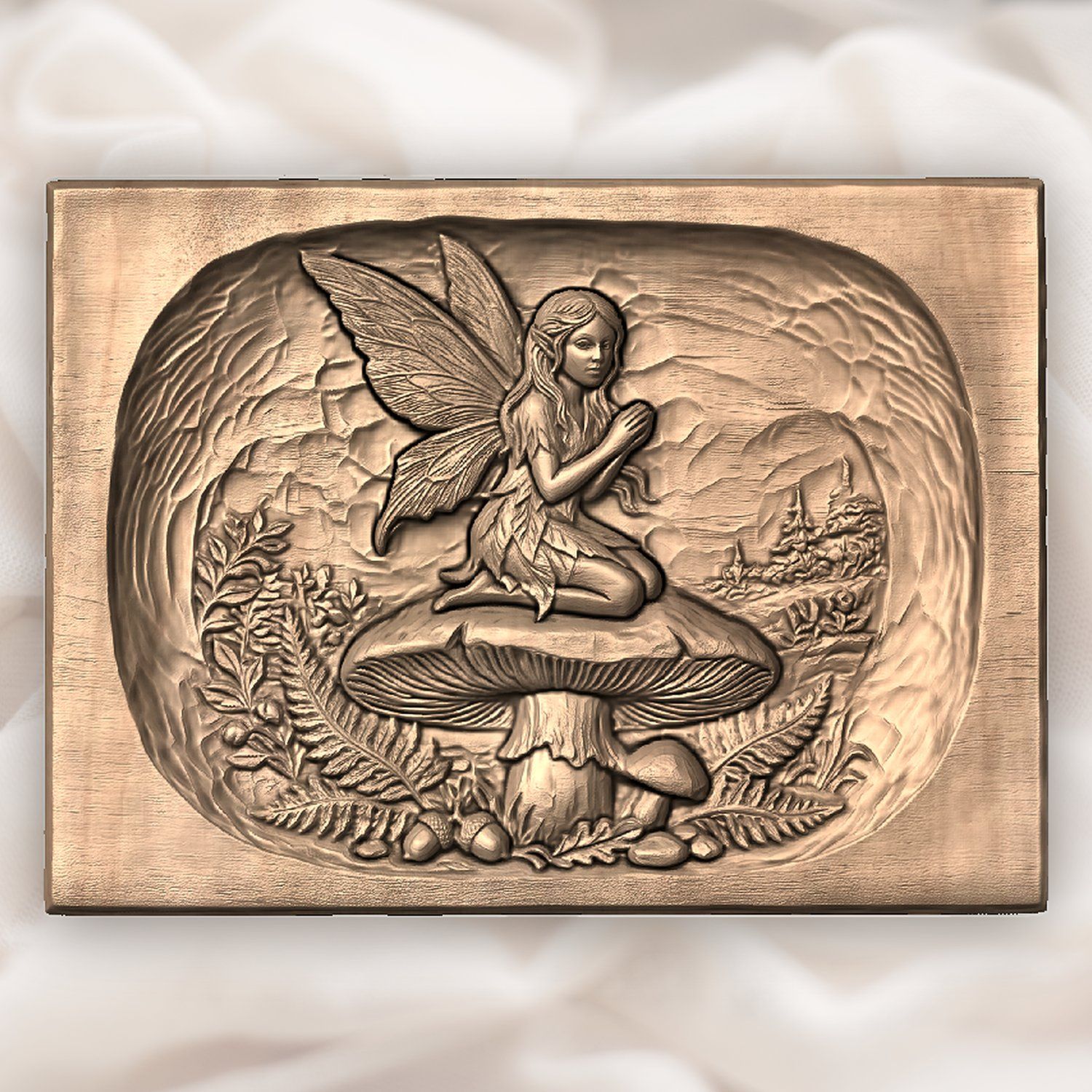 Woodland Fairy Kneeling on Mushroom CNC Relief STL bas-relief STL — view 5