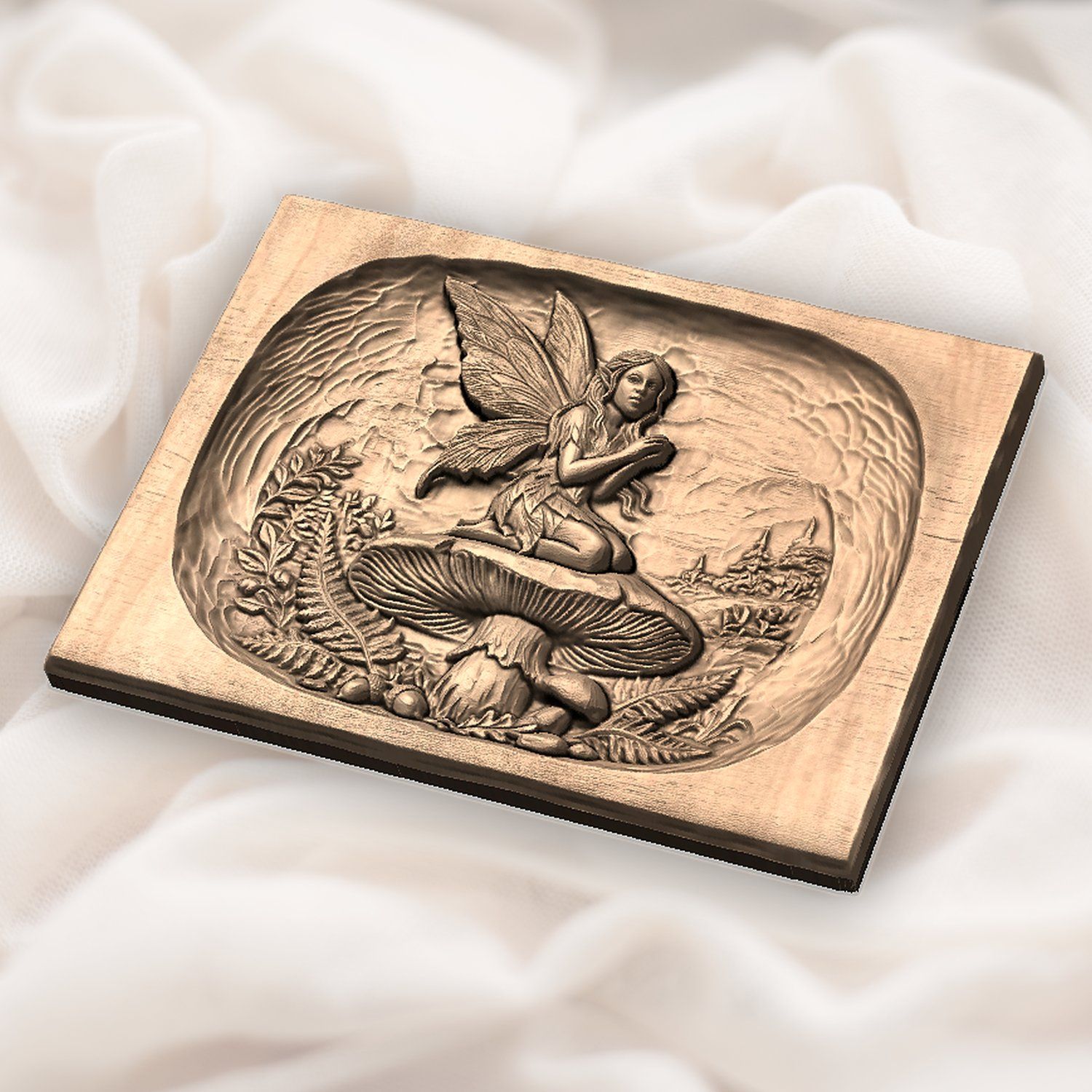 Woodland Fairy Kneeling on Mushroom CNC Relief STL bas-relief STL — view 6
