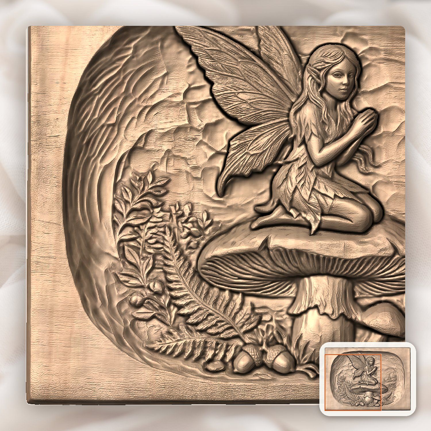 Woodland Fairy Kneeling on Mushroom CNC Relief STL bas-relief STL — view 8