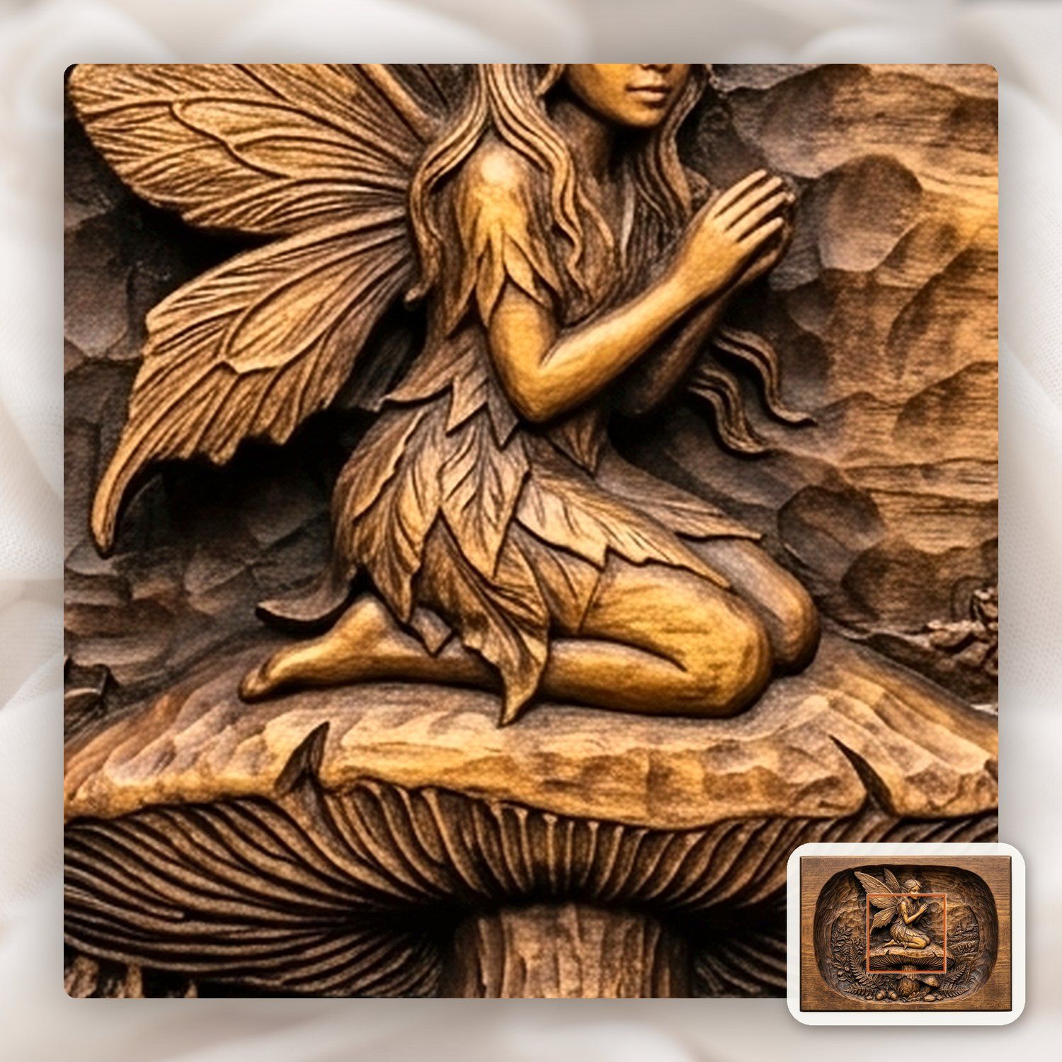 Woodland Fairy Kneeling on Mushroom CNC Relief STL bas-relief STL — view 11