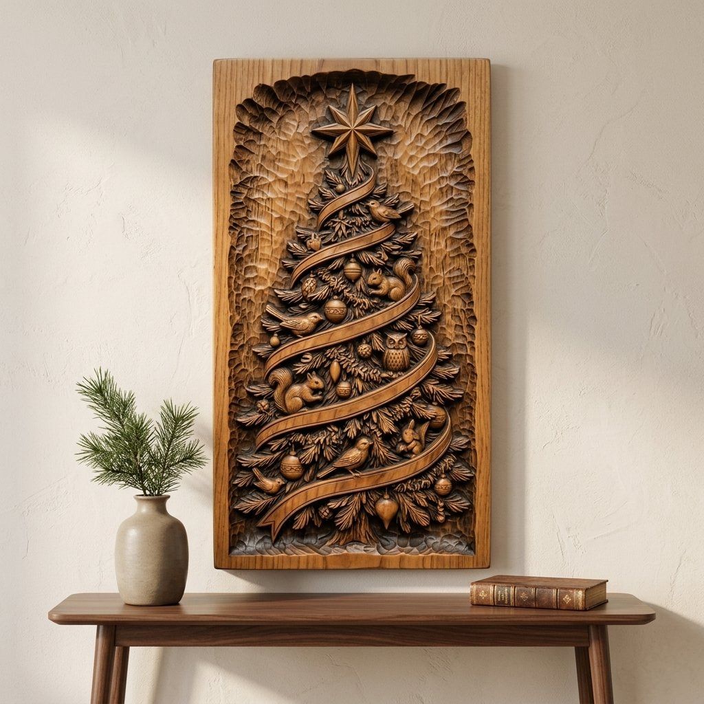 Woodland Forest Christmas Tree with Animals CNC Relief STL bas-relief STL — view 14