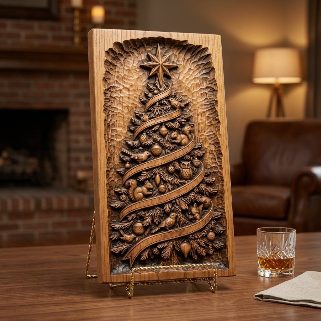 Woodland Forest Christmas Tree with Animals CNC Relief STL bas-relief STL — view 3