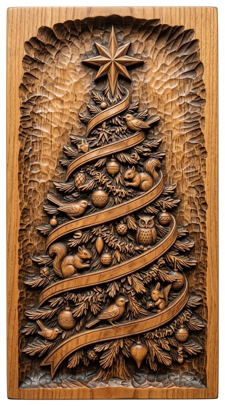 Woodland Forest Christmas Tree with Animals CNC Relief STL bas-relief STL — view 12