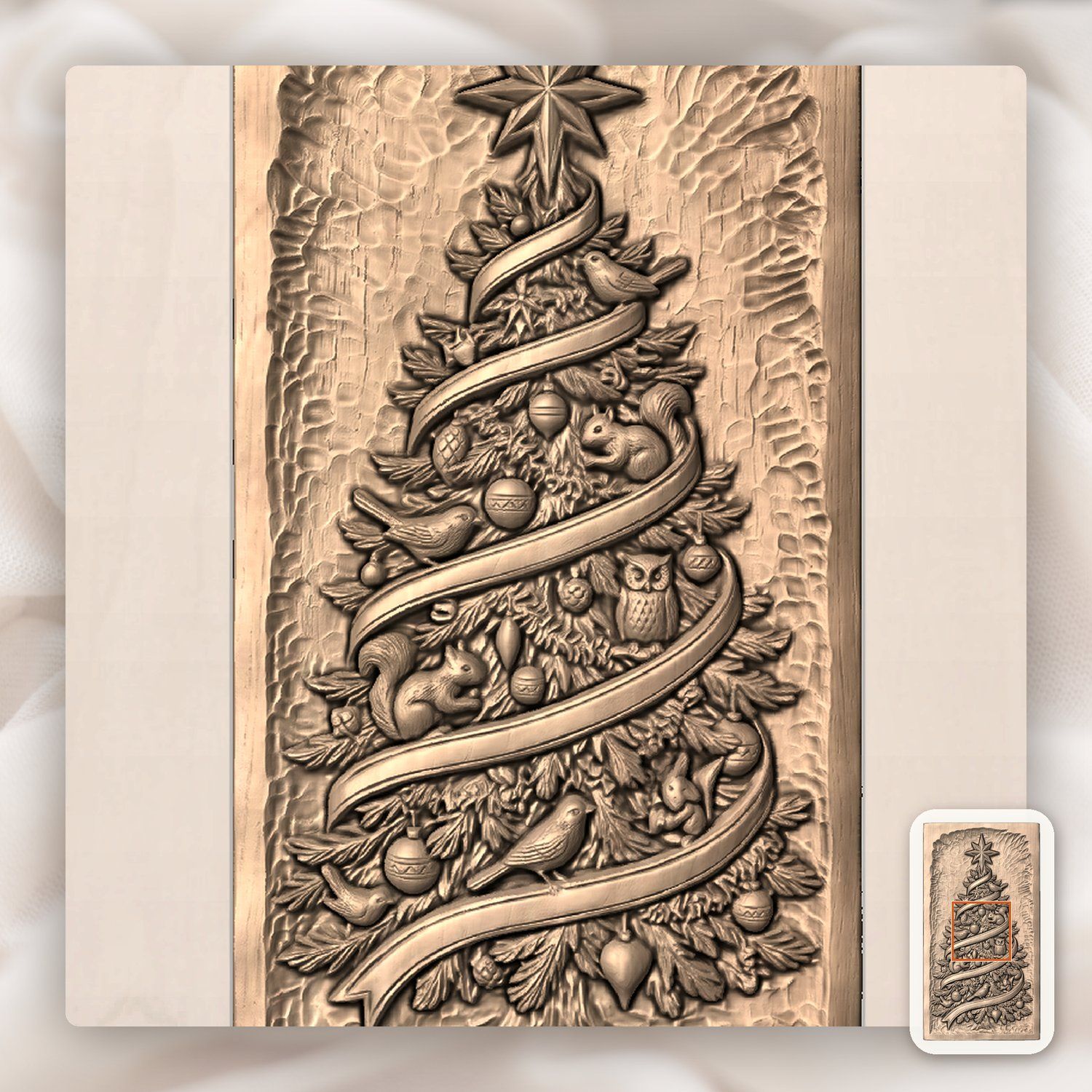 Woodland Forest Christmas Tree with Animals CNC Relief STL bas-relief STL — view 6