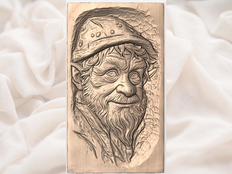 Bearded Woodland Gnome Face 3D Relief STL for CNC Carving bas-relief STL — view 2