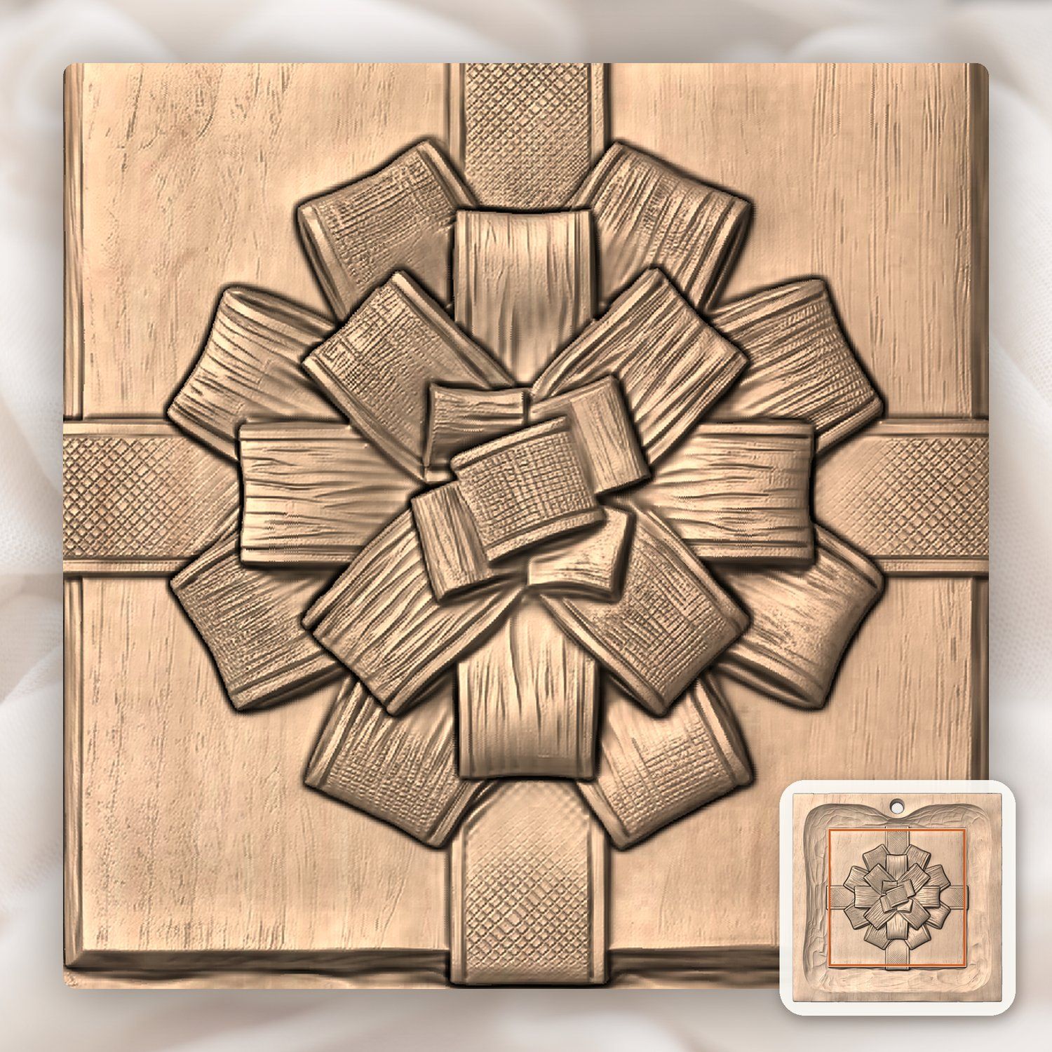 Wrapped Gift Box Ornament CNC Relief STL bas-relief STL — view 6