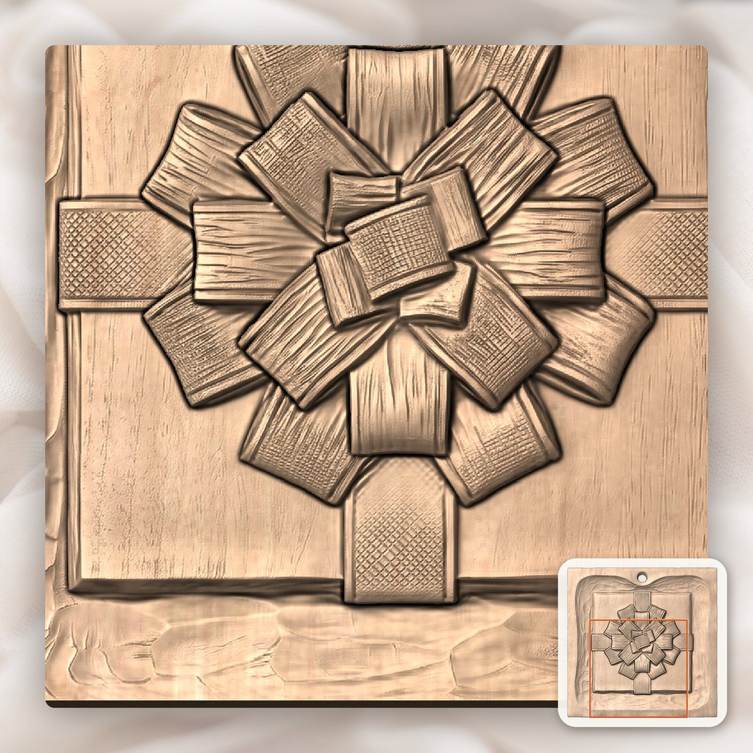 Wrapped Gift Box Ornament CNC Relief STL bas-relief STL — view 9