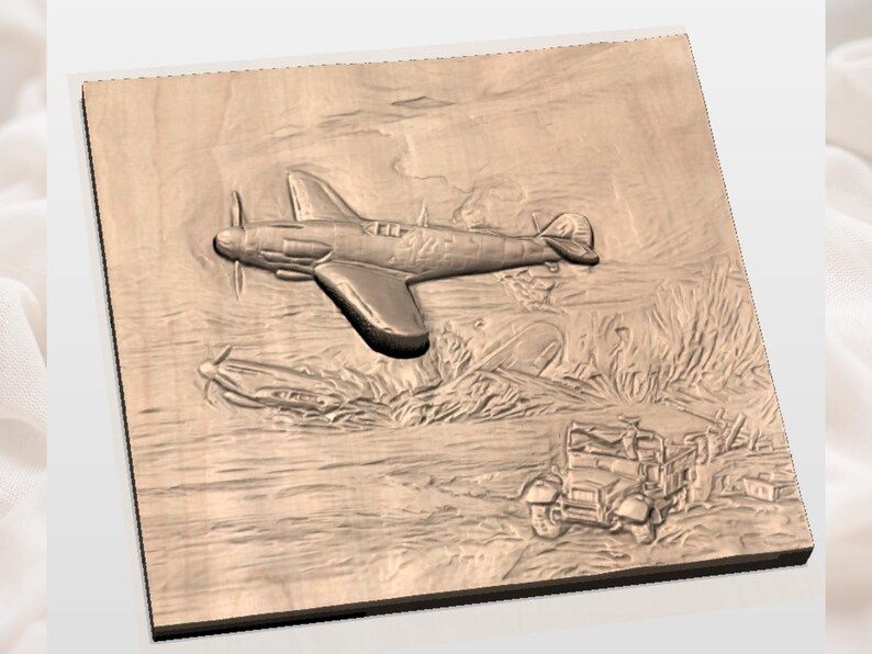 Bf 109 Fighter Diving Over a Battlefield WWII Relief STL bas-relief STL — view 2