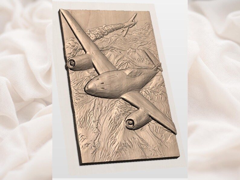 Twin-Engine Bomber Over Mountains Bas-Relief STL Carving bas-relief STL — view 2