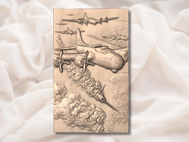 WWII Bomber Squadron War Scene Bas-Relief STL Wall Art bas-relief STL — view 2