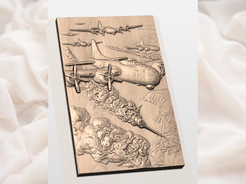 WWII Bomber Squadron War Scene Bas-Relief STL Wall Art bas-relief STL — view 3