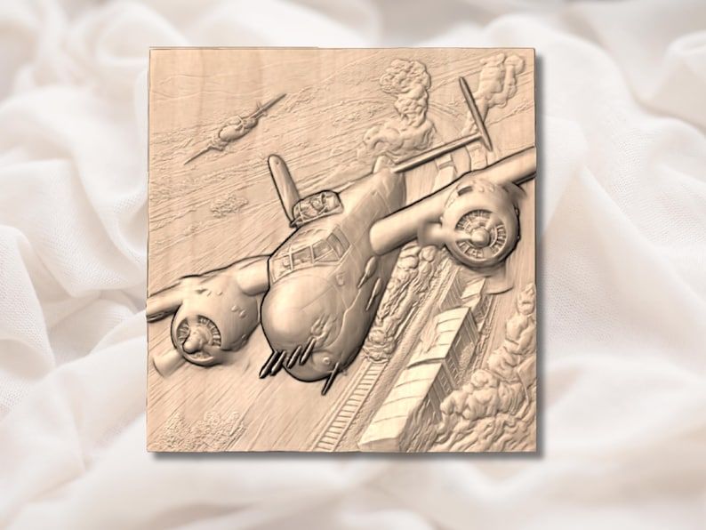 WW2 Bomber Strafing a Train Bas-Relief STL Battle Scene bas-relief STL — view 2