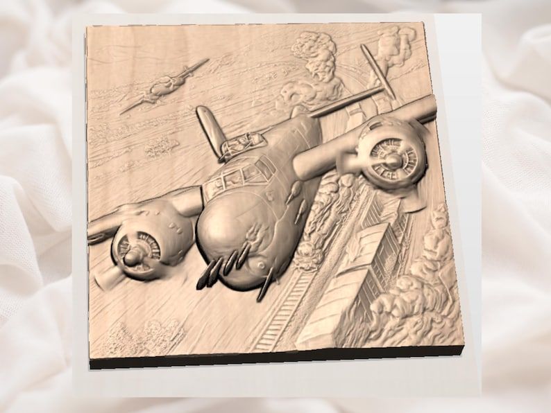 WW2 Bomber Strafing a Train Bas-Relief STL Battle Scene bas-relief STL — view 3