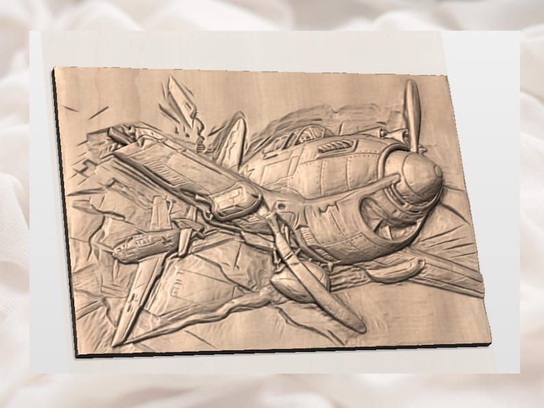 WW2 Propeller Fighter Plane Banking in Flight 3D Relief STL bas-relief STL — view 2