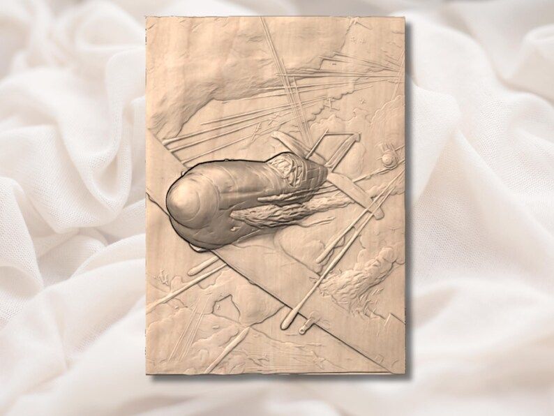WW2 Fighter Plane in a Burning Dogfight Bas-Relief STL bas-relief STL — view 3