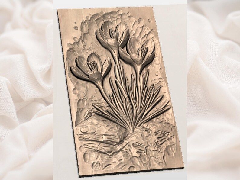 Yellow Crocus Bunch Bas-Relief STL for CNC and 3D Print bas-relief STL — view 2