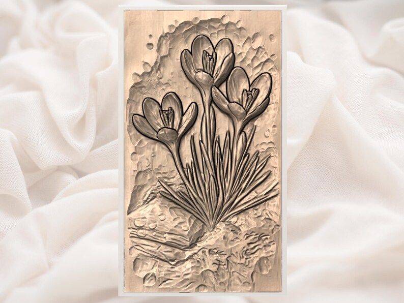 Yellow Crocus Bunch Bas-Relief STL for CNC and 3D Print bas-relief STL — view 3