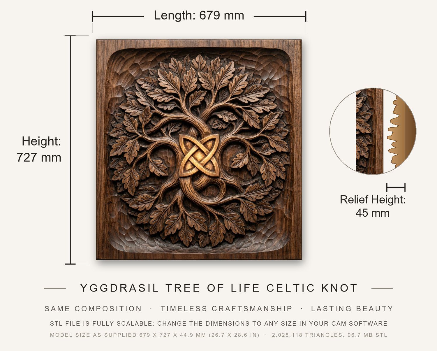 Yggdrasil Tree of Life Celtic Knot CNC Relief STL bas-relief STL — view 3
