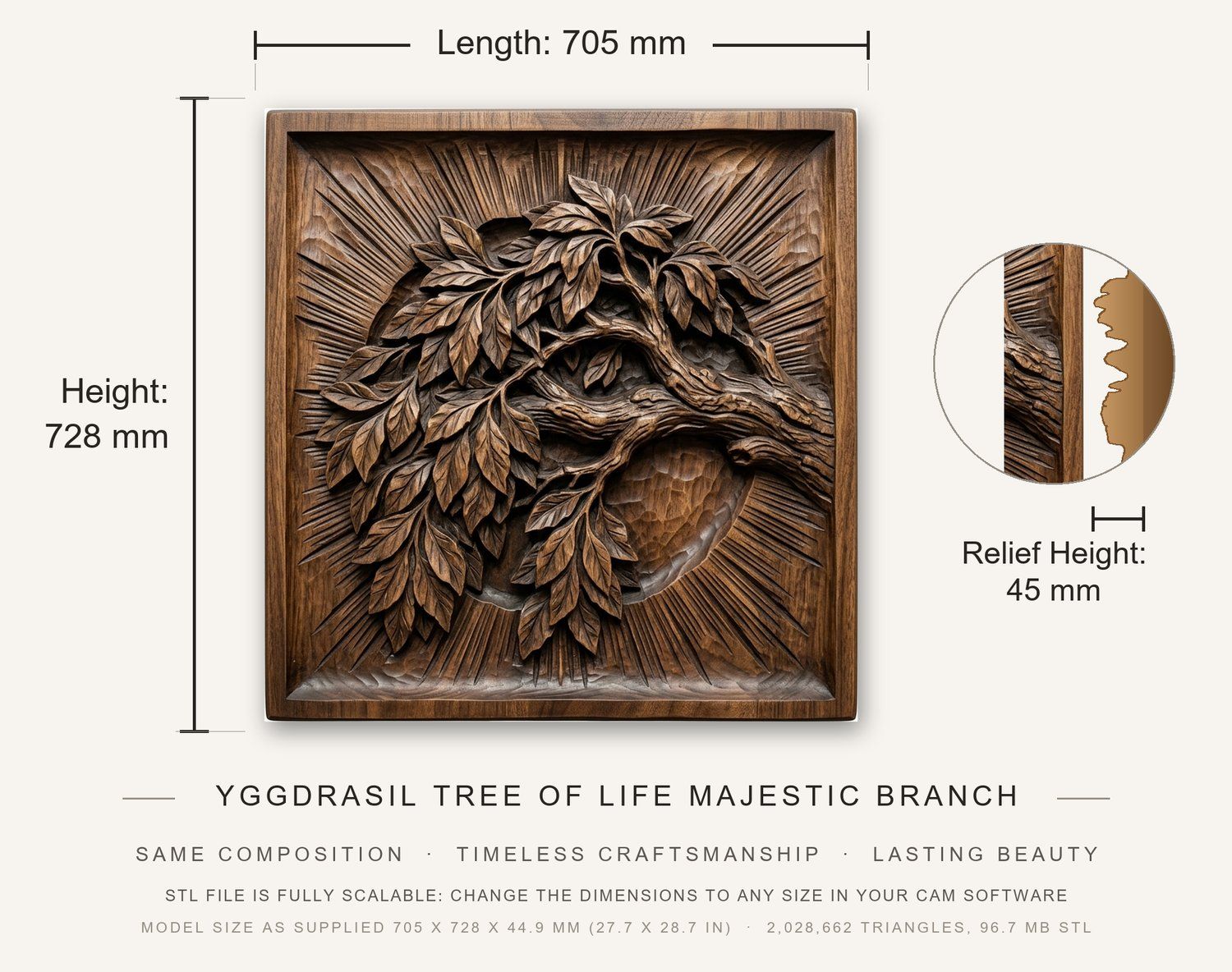 Yggdrasil Tree of Life Majestic Branch CNC Relief STL bas-relief STL — view 3