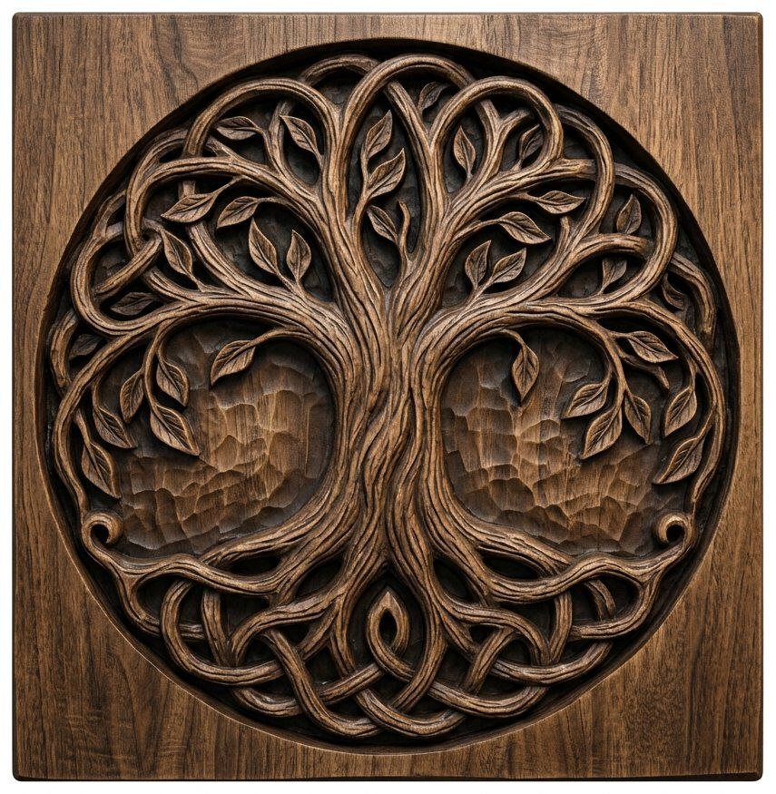 Yggdrasil Tree of Life Norse Knotwork Circular Panel CNC Relief STL bas-relief STL — view 4