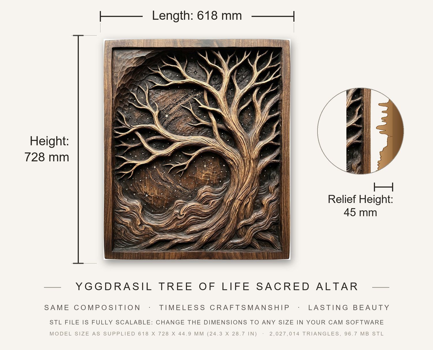 Yggdrasil Tree of Life Sacred Altar CNC Relief STL bas-relief STL — view 3