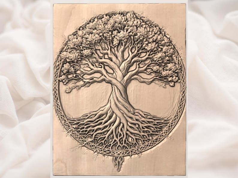 Yggdrasil Tree of Life Bas-Relief STL with Celtic Knot Border bas-relief STL — view 3