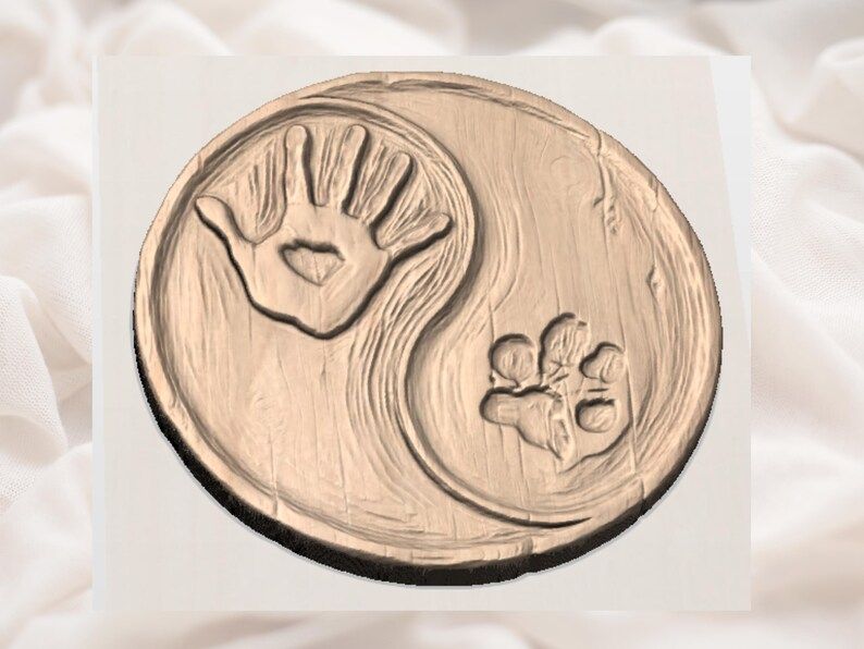 Yin Yang Human Hand and Dog Paw Bas-Relief STL bas-relief STL — view 3