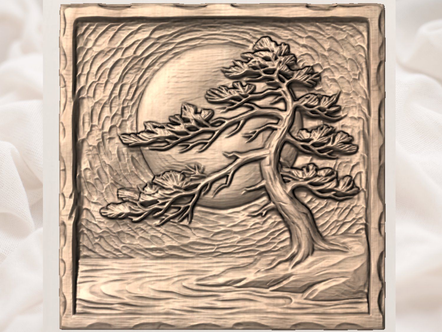 Zen Bonsai Tree Wall Art bas-relief STL — view 3