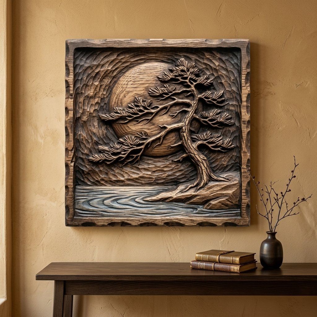 Zen Bonsai Tree Wall Art bas-relief STL — view 6