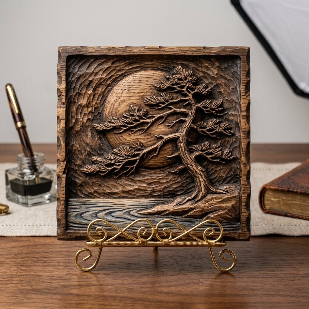Zen Bonsai Tree Wall Art bas-relief STL — view 7