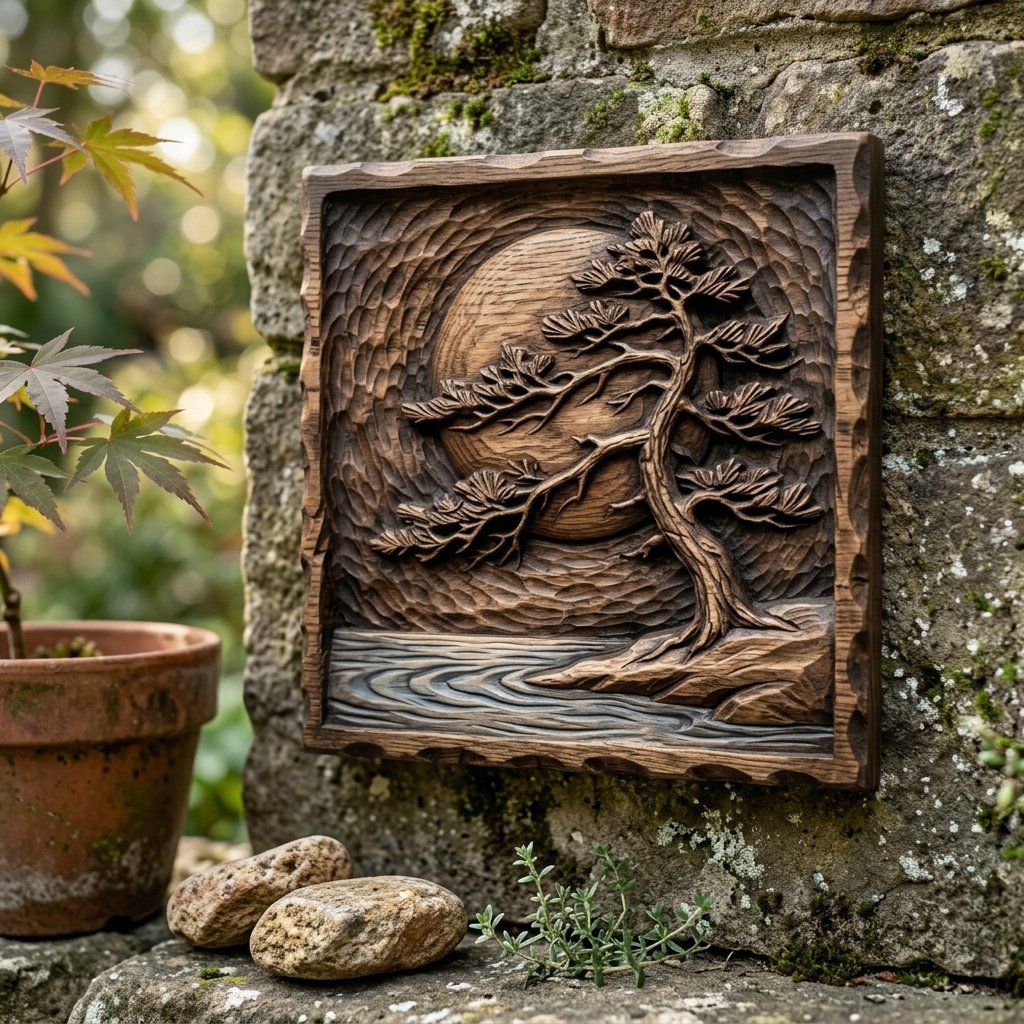 Zen Bonsai Tree Wall Art bas-relief STL — view 8