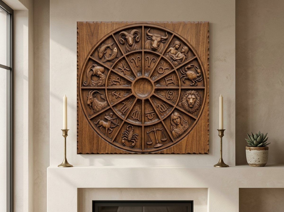 Zodiac Astrology Wheel CNC Relief STL bas-relief STL — view 13