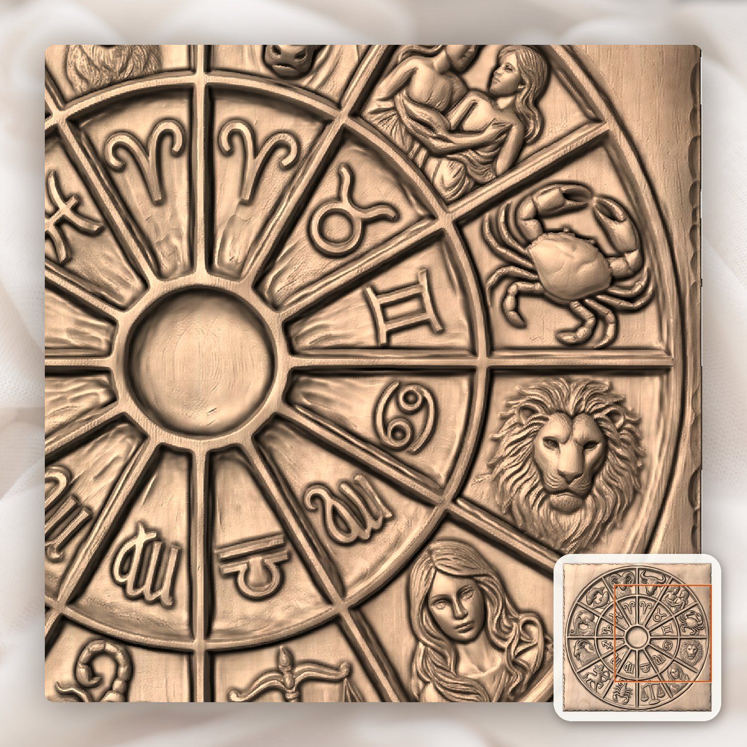 Zodiac Astrology Wheel CNC Relief STL bas-relief STL — view 7