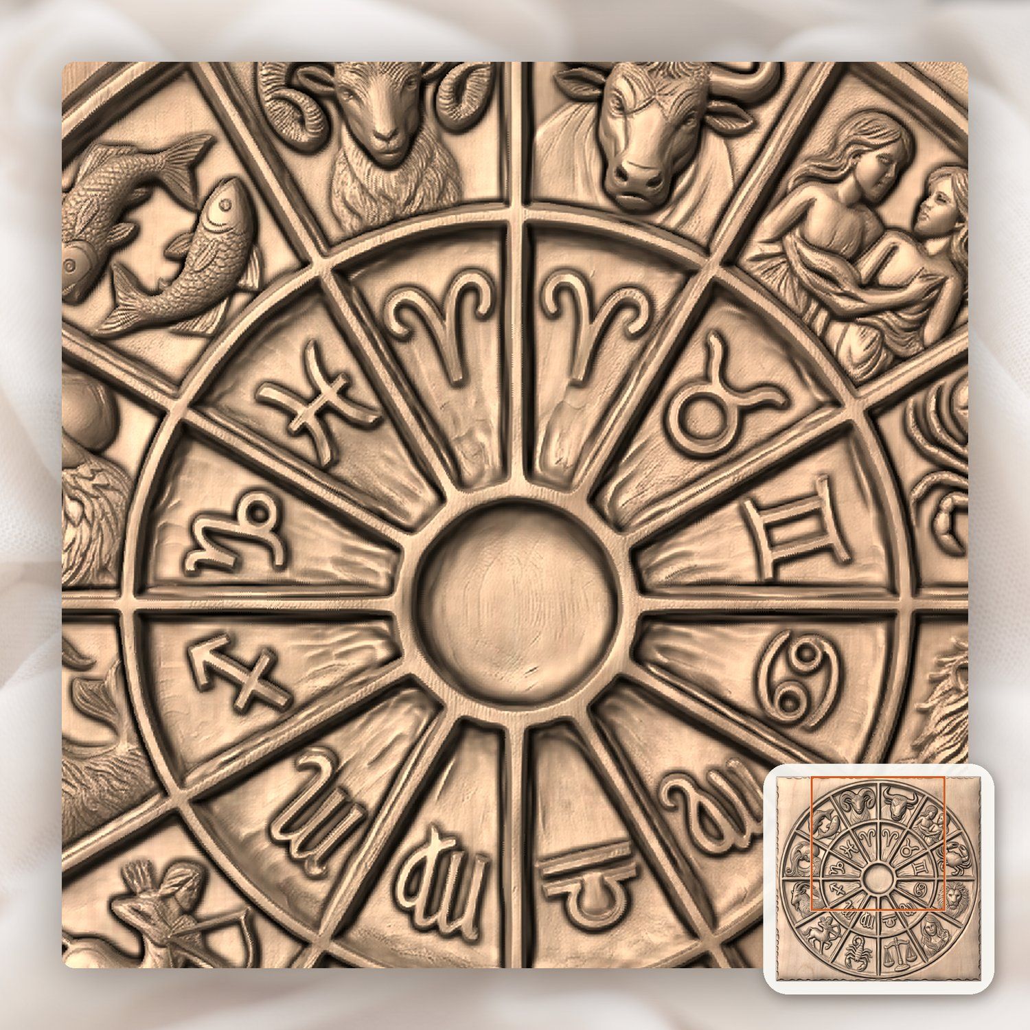 Zodiac Astrology Wheel CNC Relief STL bas-relief STL — view 8